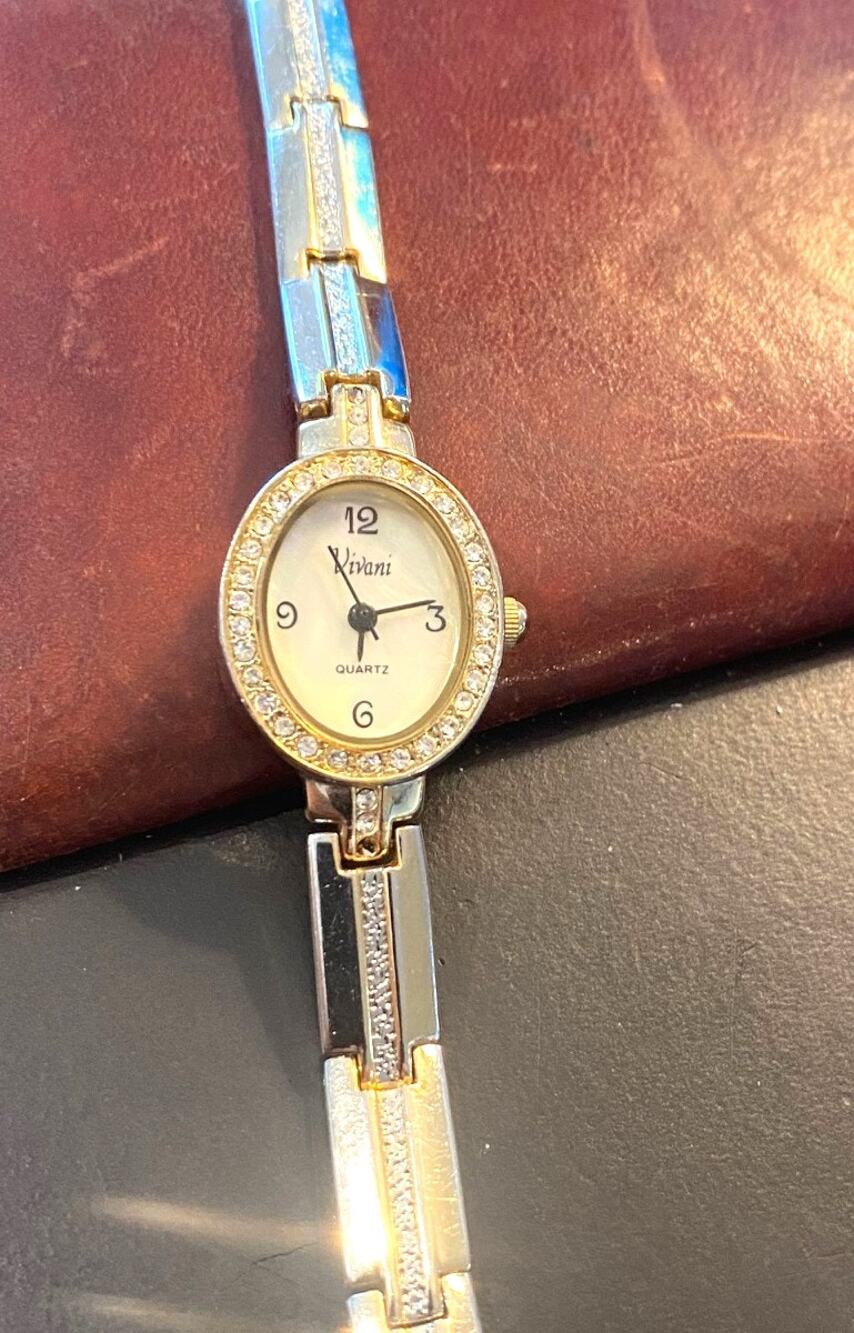 Women's 18mm Gold Tone Vivani Watch, MOP Face, Crystal Accents